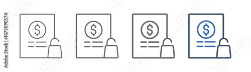 outline icon set of unsecured loan with document bag and money design