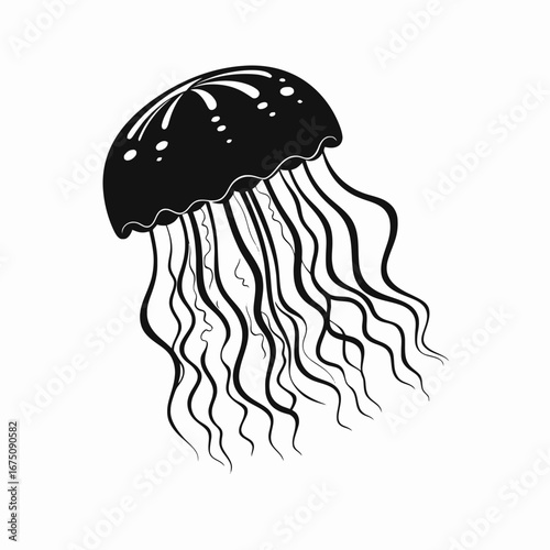 Elegant black jellyfish art displays stylized nautical elegance in captivating vector silhouette
