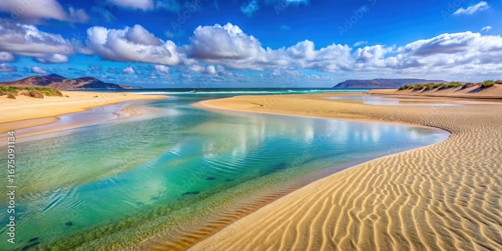 Obraz premium Fine sand landscape at low tide in Fuerteventura