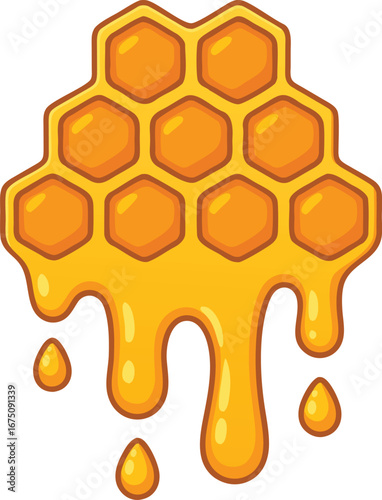 Sweet honeycomb dripping with honey Vector Illustration
