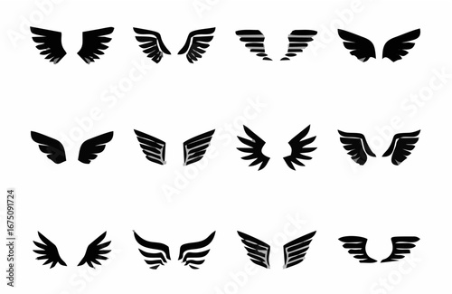 Isolated wings glyph icon set...