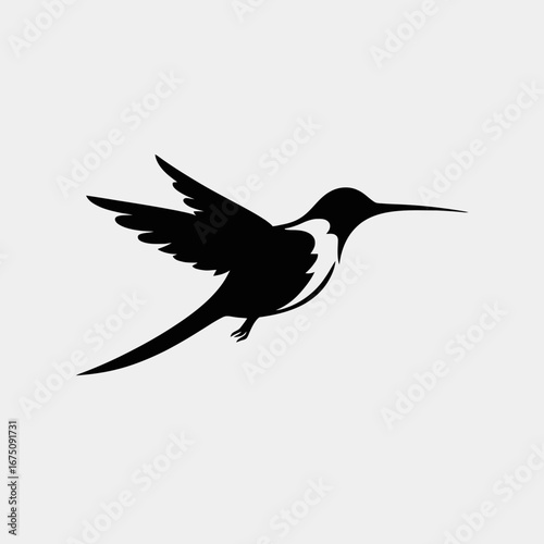 Elegant hummingbird soars gracefully, a captivating avian form in clean black silhouette