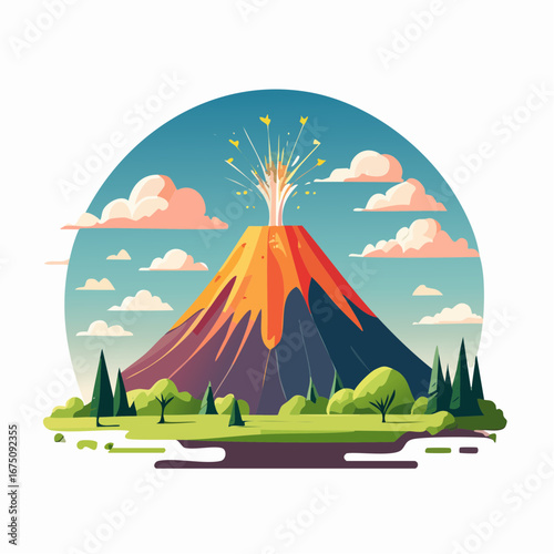 Colorful Volcano Eruption Illustration