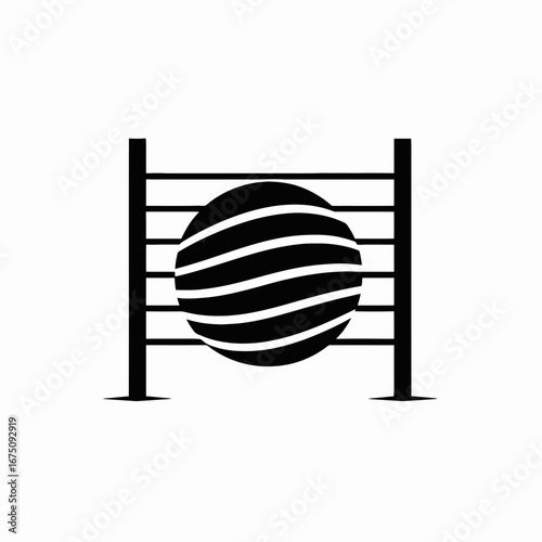 Abstract minimalist planet behind bars concept graphic vector art silhouette