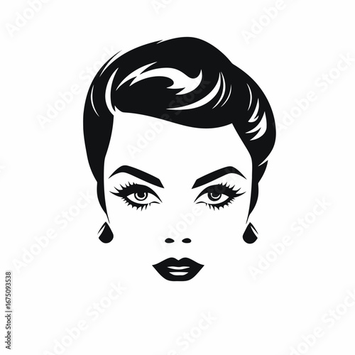 Stylish glamorous woman with short hair, beauty illustration, vector portrait silhouette