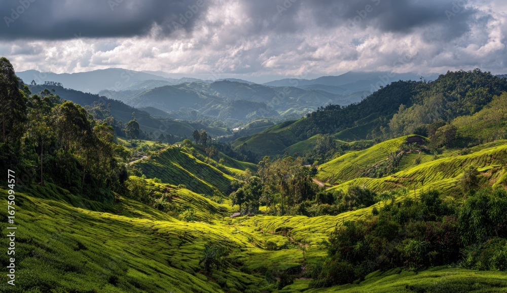 Fototapeta premium Lush tea plantation valleys
