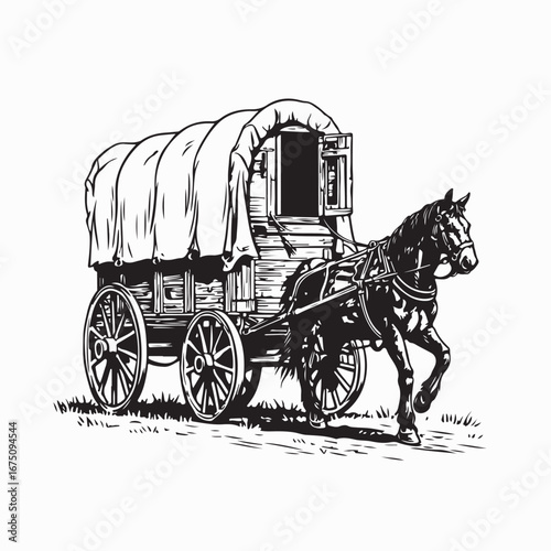 Wooden carriage with a horse image vector isolated on white background