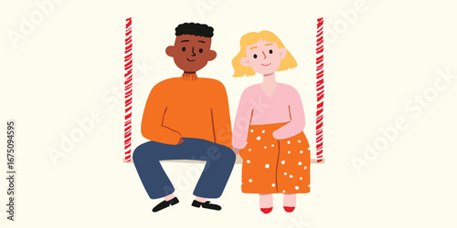 An Illustration depicting a serene scene of a couple's intimate bond on a swing, symbolizing love, companionship, and the sweetness of togetherness.