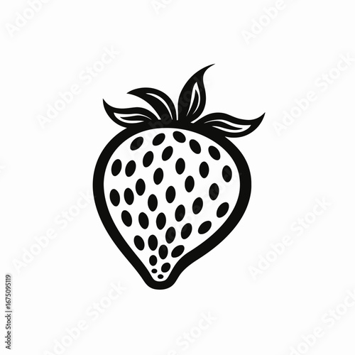 Striking monochrome depiction of a delectable strawberry fruit's detailed silhouette