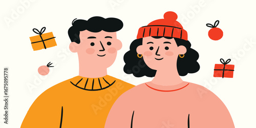 A loving couple stands together with gifts, full of joy, and anticipation, creating a scene of affection and happiness. 