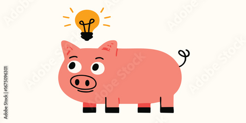 A clever piggy bank's ingenious idea comes to light, symbolized by a glowing light bulb above. Sparking creativity and financial savvy.
