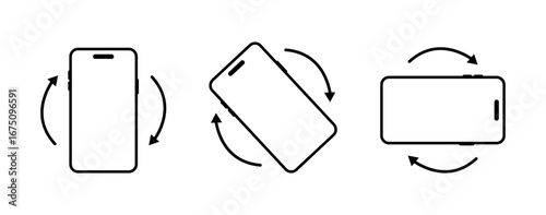Smartphone Rotation Symbol Set, Mobile Screen Orientation Change, Tilt and Rotate Device Icon Collection for App UI and UX Design Isolated Vector Illustration