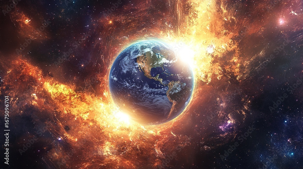 Naklejka premium High-resolution_cinematic shot of glowing Earth