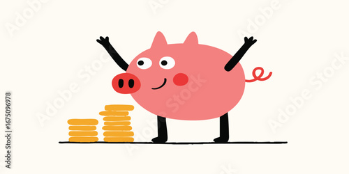 An illustrated piggy bank e...