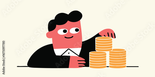 An illustration of a person, focused on financial matters. A minimalist design that conveys concepts of wealth, accumulation, and financial goals. 