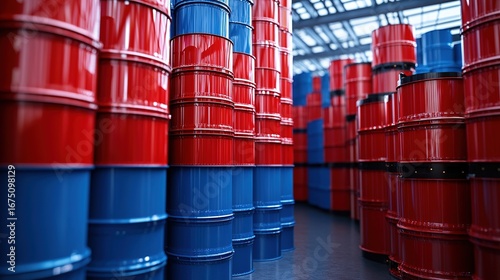 Group of rusty oil barrels in an outdoor storage yard
