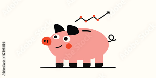 An illustrative representation of a charming piggy bank with a rising stock graph.