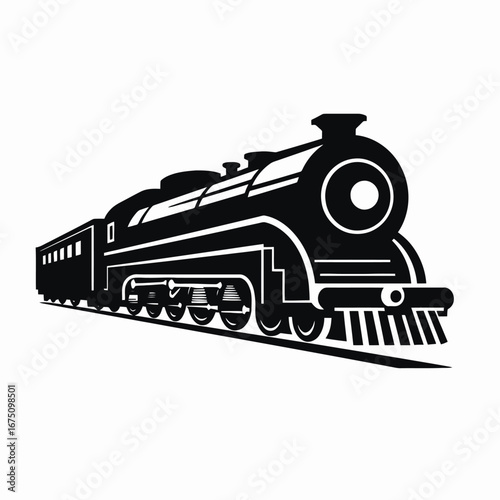 Vintage steam locomotive train transport industry retro graphic railroad illustration silhouette