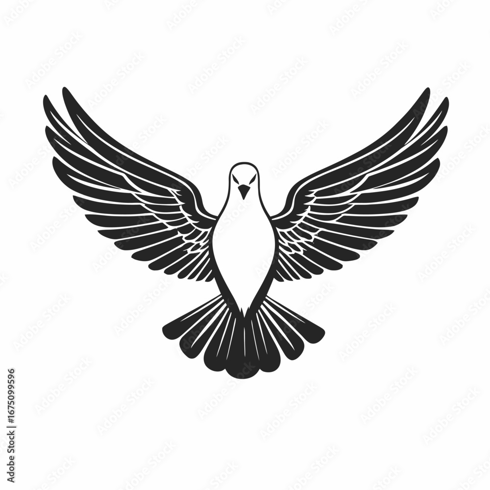 Obraz premium Majestic dove soars with outstretched wings in striking contrasting artistic silhouette