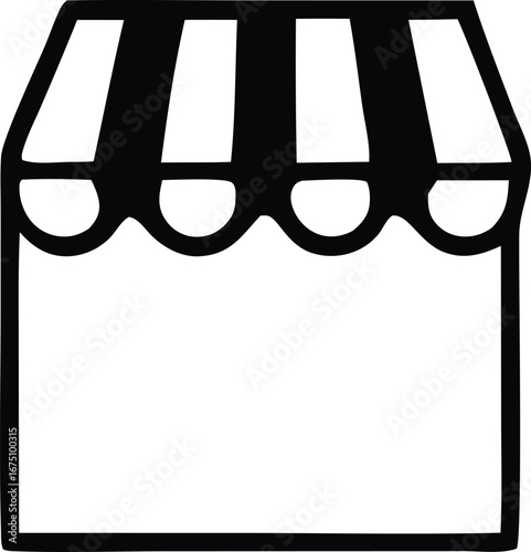 Simple black and white storefront awning icon graphic for business and retail concepts