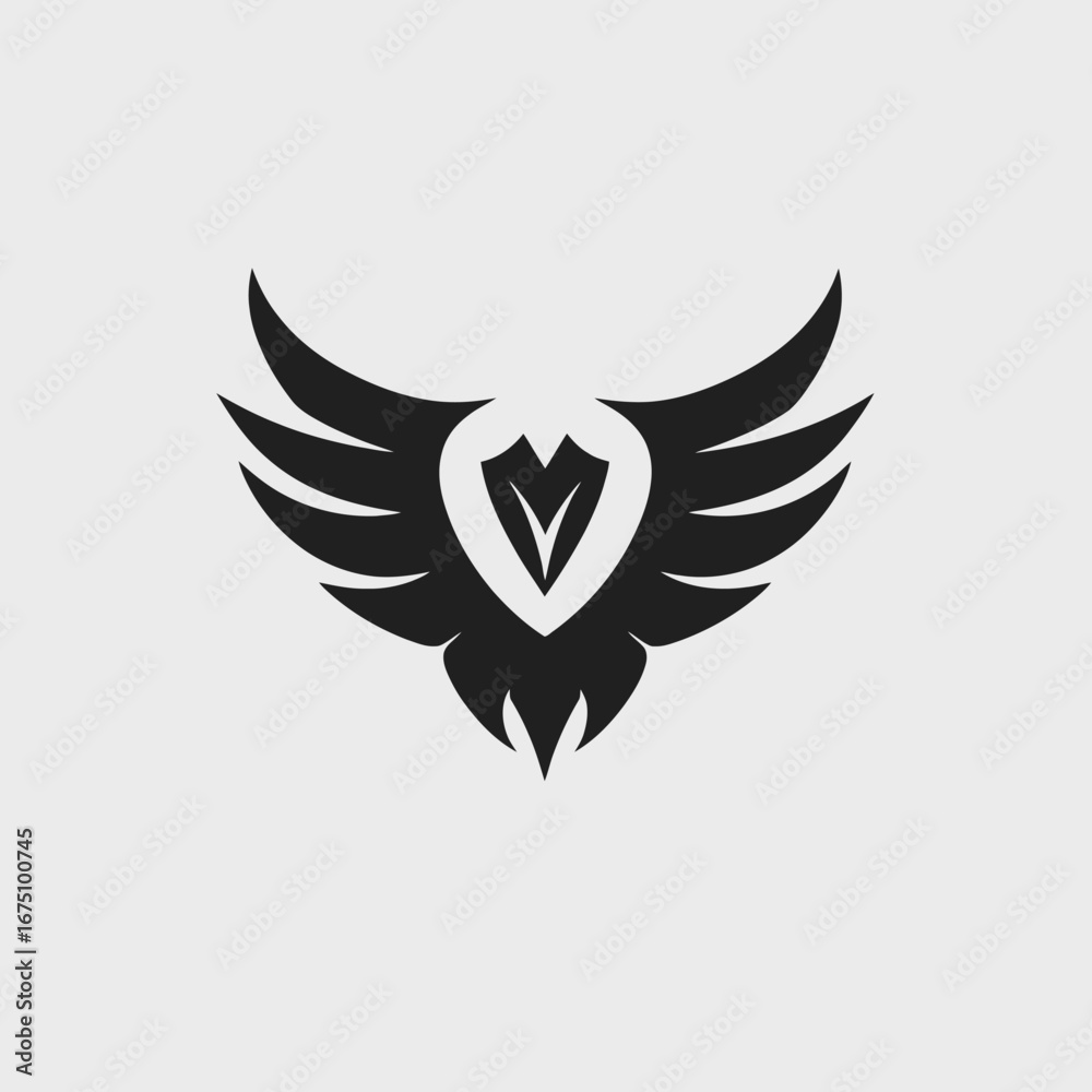 Fototapeta premium Black heart and wings, a creative artistic graphic design silhouette