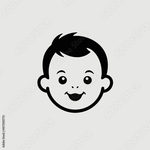 Cartoon young child icon graphic vector smiling face simple modern silhouette