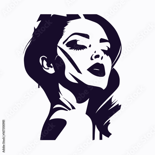 Dark haired woman portrait evokes beauty and stylish artistic graphic silhouette