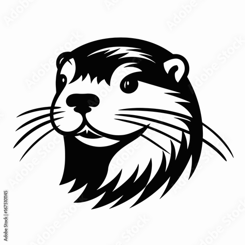 Striking otter portrait displaying distinctive black and white face with bold silhouette