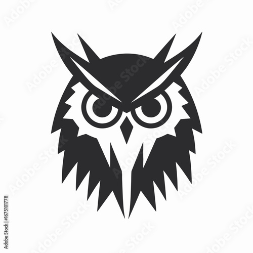 Elegant and nocturnal creature, owl head, vector illustration, dark detailed silhouette