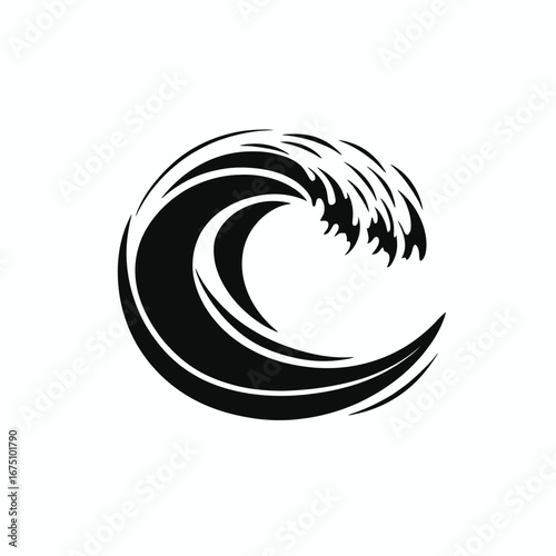 Bold tidal wave graphic design with high resolution vector black silhouette