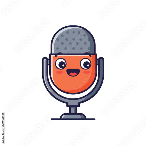 A cute kawaii cartoon microphone character with a happy smiling face and rosy cheeks.
