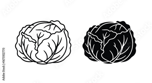 Black and White Cabbage Icon Vector Illustration