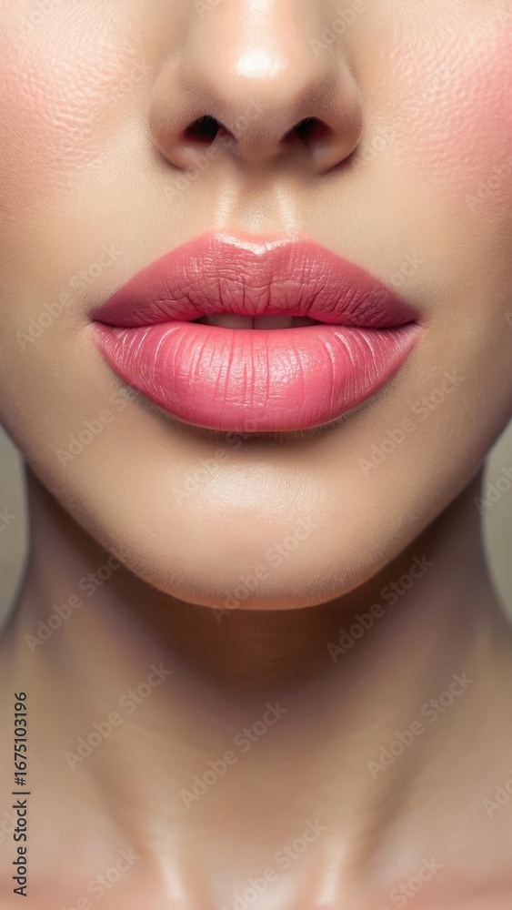 Fototapeta premium Delicate pink lips with a subtle sheen and smooth texture
