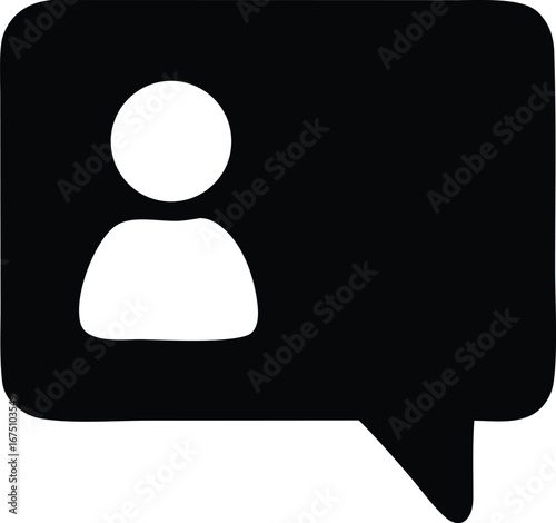 User icon inside speech bubble digital graphic communication and messaging symbol for online interaction and social media platforms