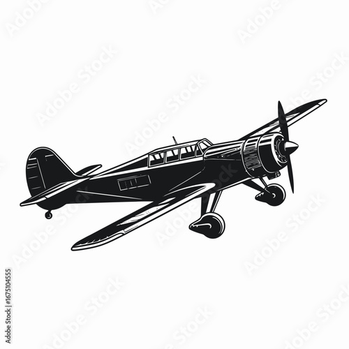 Striking biplane vector illustration, vintage aviation transport design in bold silhouette