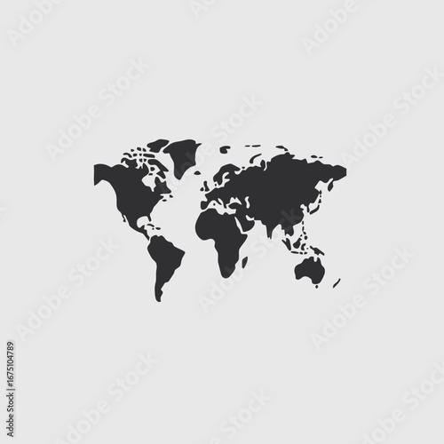 Abstract world map illustration with solid continental landmass shapes silhouette