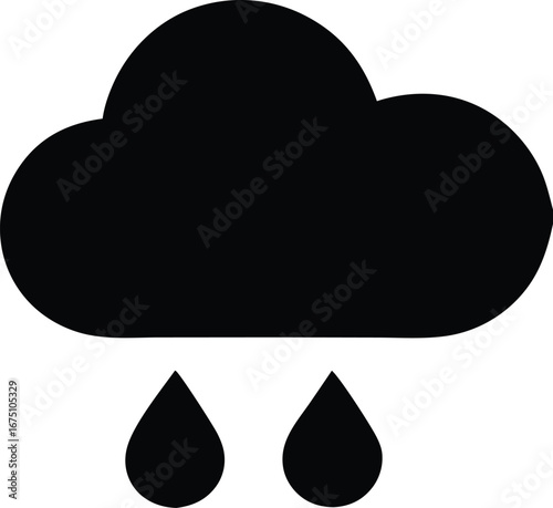 Black cloud symbol with raindrops representing rainy weather and precipitation forecasts for weather applications