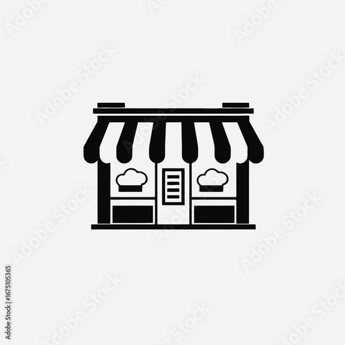 Classic bakery shop with an awning displays sweet baked good silhouette