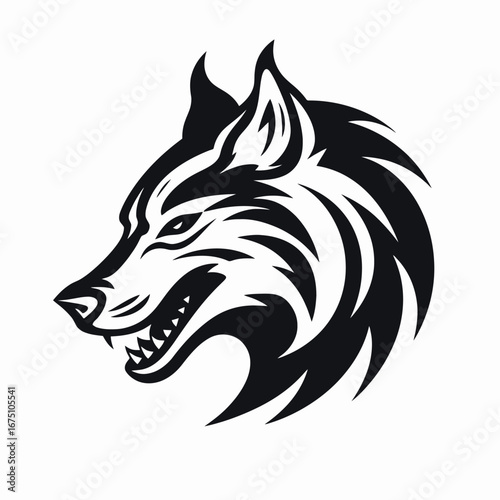 Fierce black wolf head design showcases intense gaze as powerful silhouette