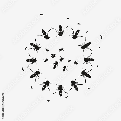 Swarm of insects in circular pattern creates a modern design silhouette