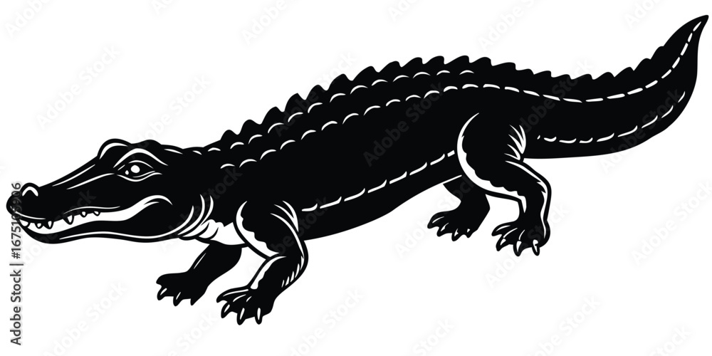 Fototapeta premium Stylized black and white illustration of a walking alligator
