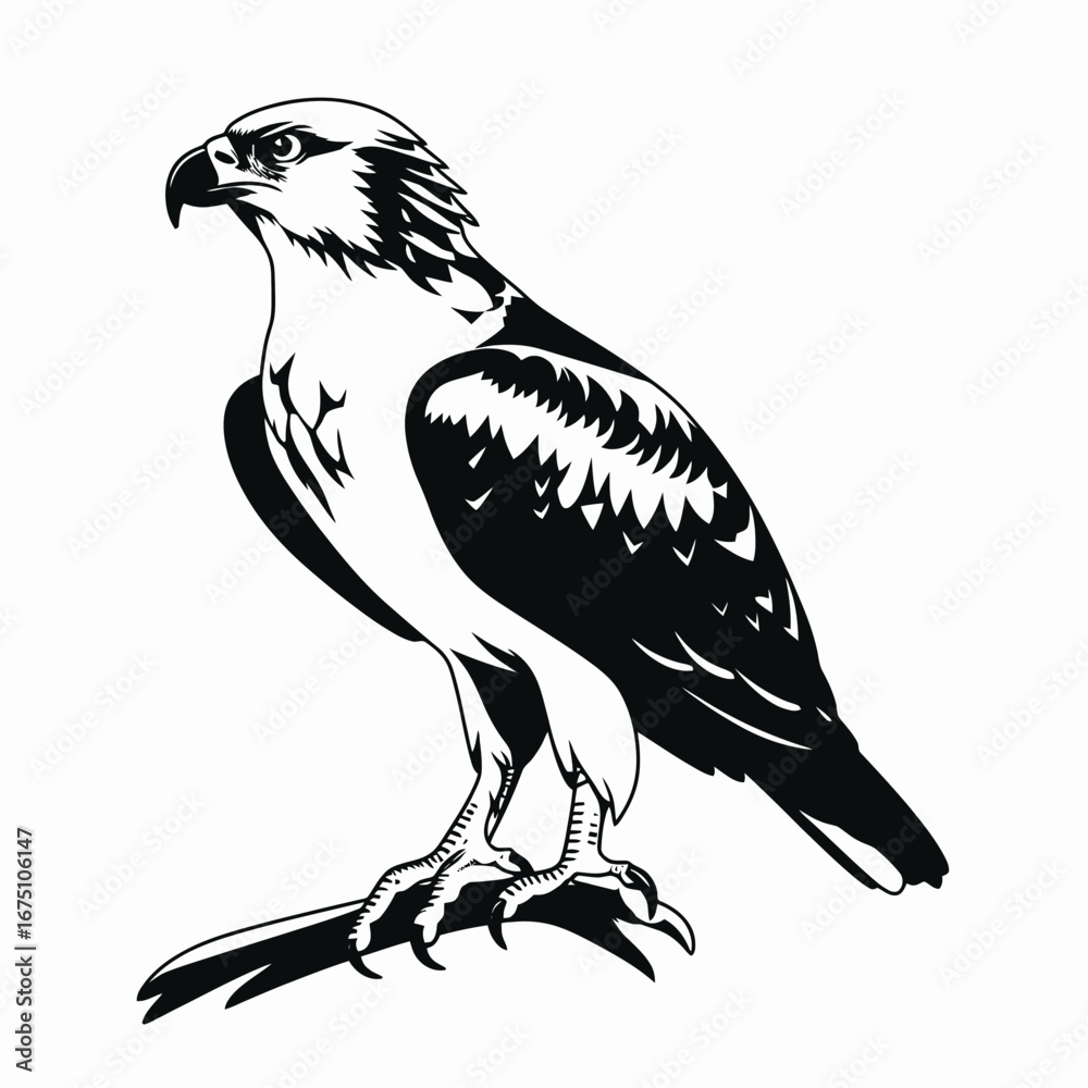 Fototapeta premium Majestic eagle perched on branch, a stunning monochrome artistic bird silhouette