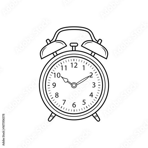 Classic Alarm Clock Illustration in Black and White Time Management and Punctuality Design Element