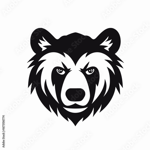 Bold bear head presents its fierce gaze in graphic black silhouette