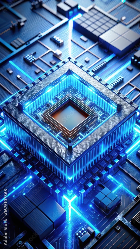 Obraz premium Close-up of a quantum computer's central processing unit