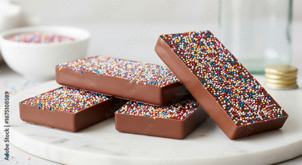 Fototapeta premium Delicious Chocolate Bars Covered in Colorful Sprinkles