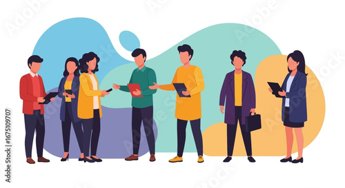Diverse business team collaborating and exchanging ideas. Professionals discussing project development, management, and strategy, ideal for corporate communication and partnership concepts.