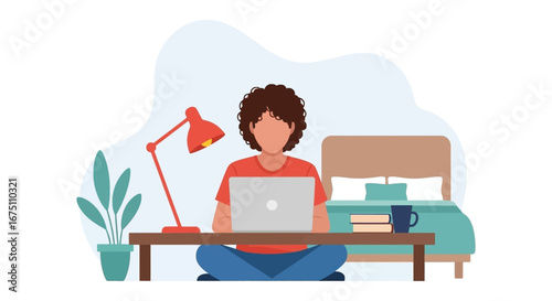 Person working remotely on a laptop in a comfortable home setting, emphasizing productivity, online learning, or a flexible modern lifestyle.