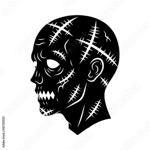 Graphic Illustration of a Scarred Zombie Head.