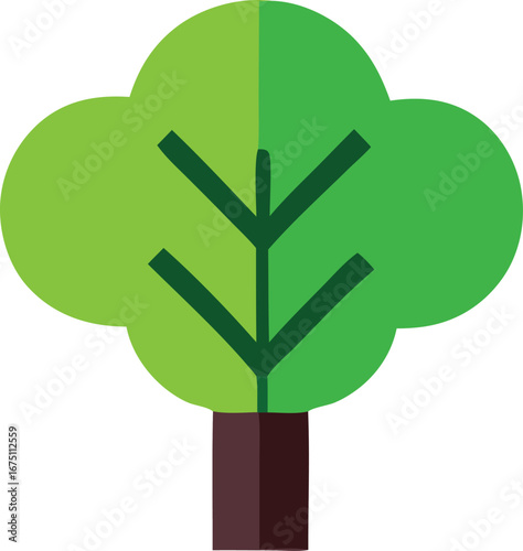 Stylized green tree icon with flat design elements perfect for nature eco and sustainability projects